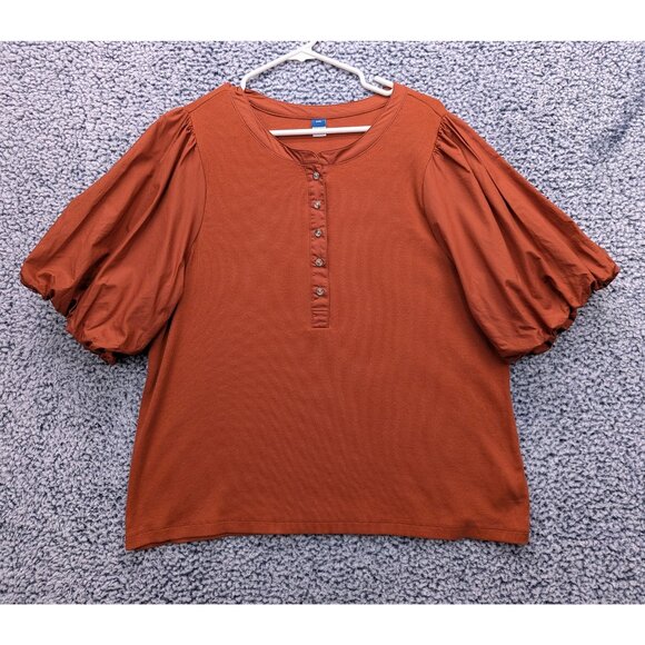 Old Navy Puff Sleeve Ribbed Top Womens 2XL Cottagecore Peasant Boho Burnt Orange - Picture 1 of 13